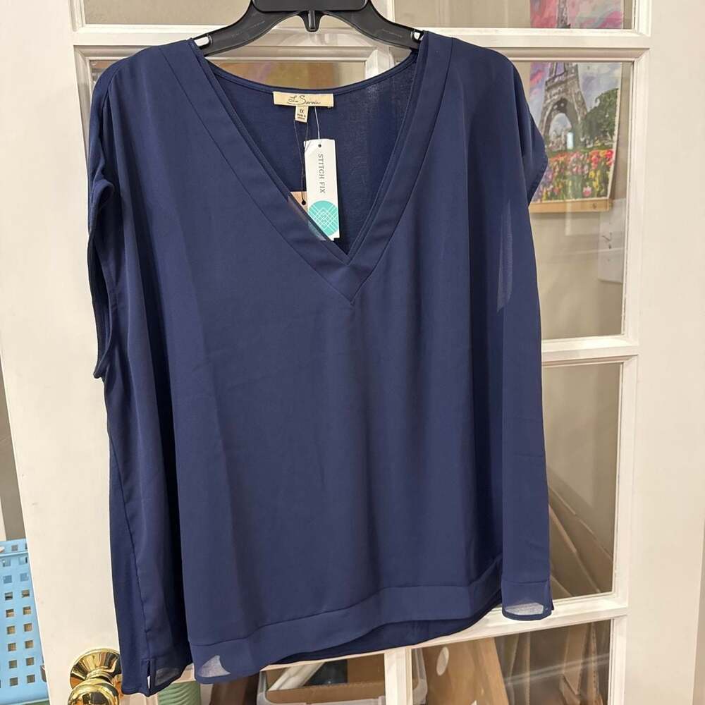 Les Serein Dream V Neck Blouse Navy